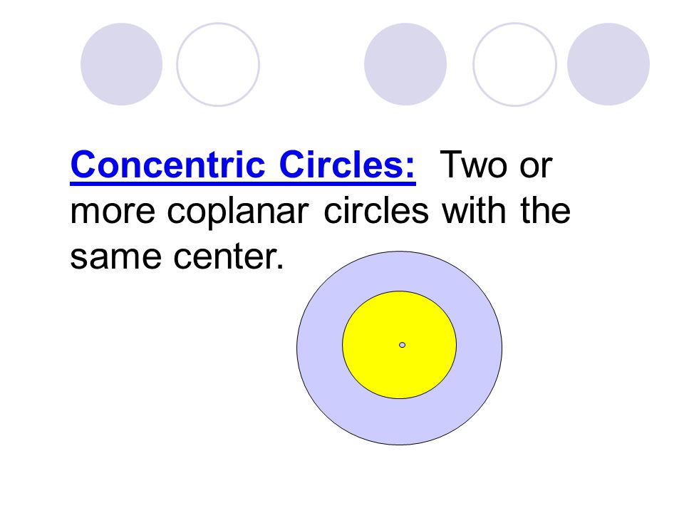 Concentric Circles: Two or more coplanar circles with the same center.