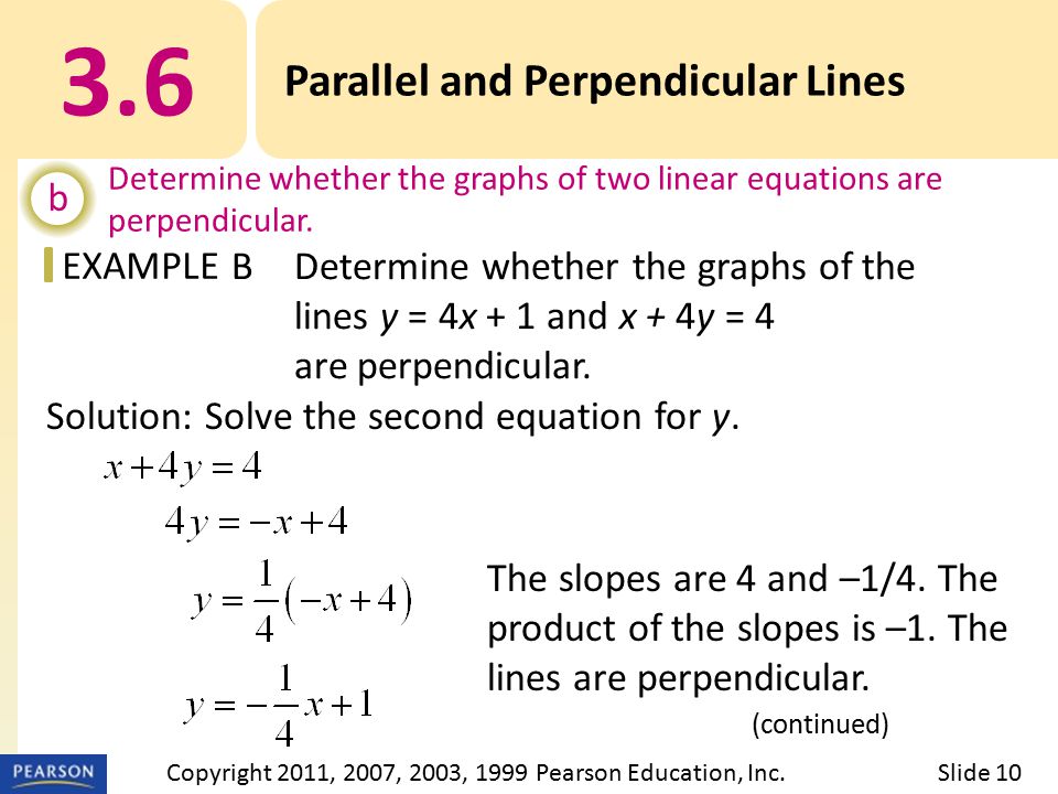 EXAMPLE The slopes are 4 and –1/4. The product of the slopes is –1.