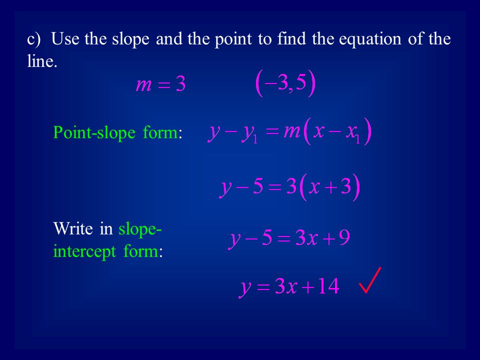 c) Use the slope and the point to find the equation of the line.