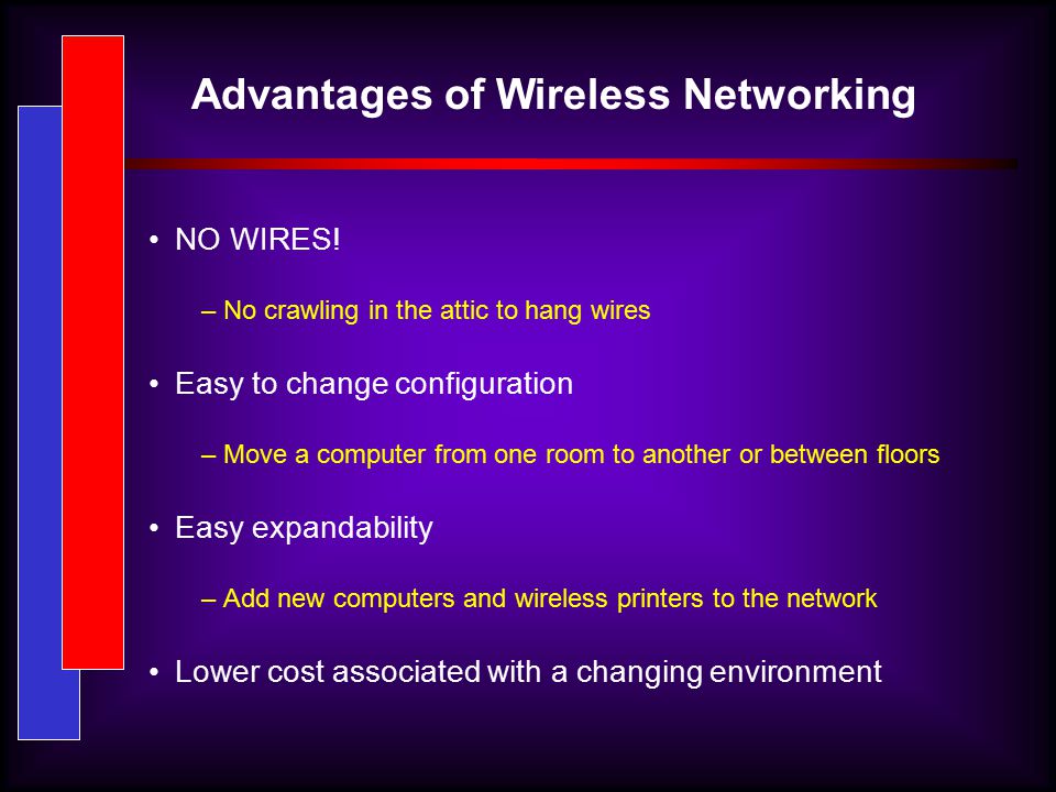 Advantages of Wireless Networking NO WIRES.
