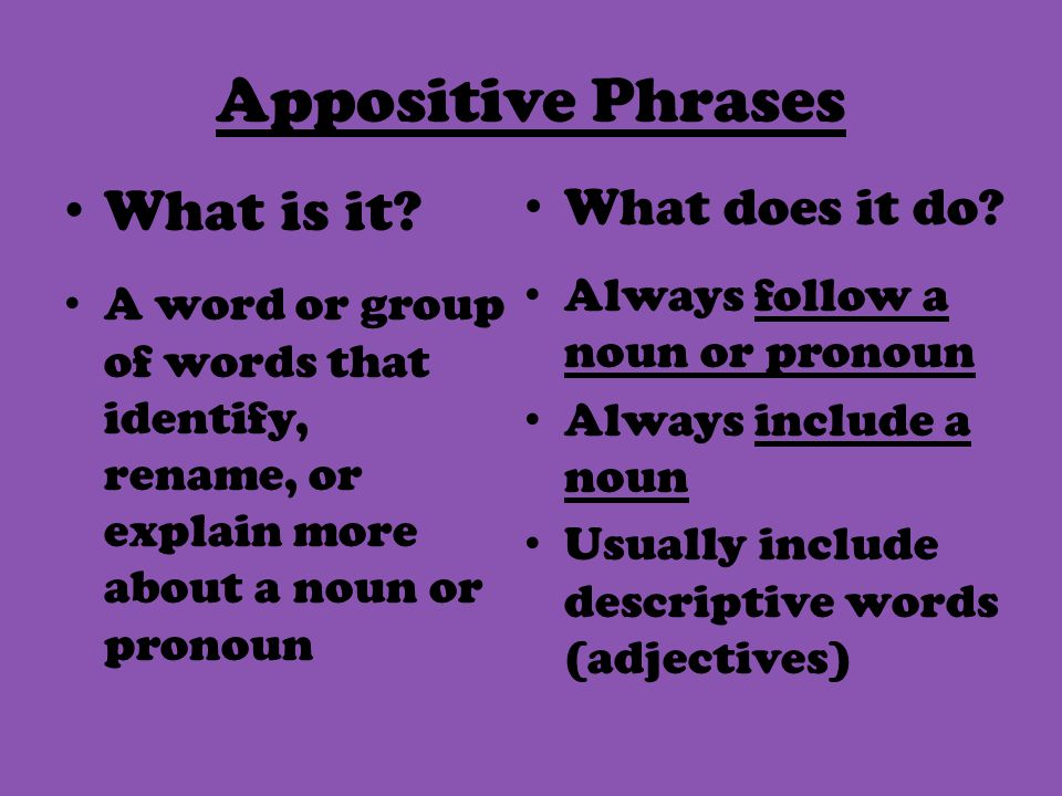 Appositive Phrases What is it.