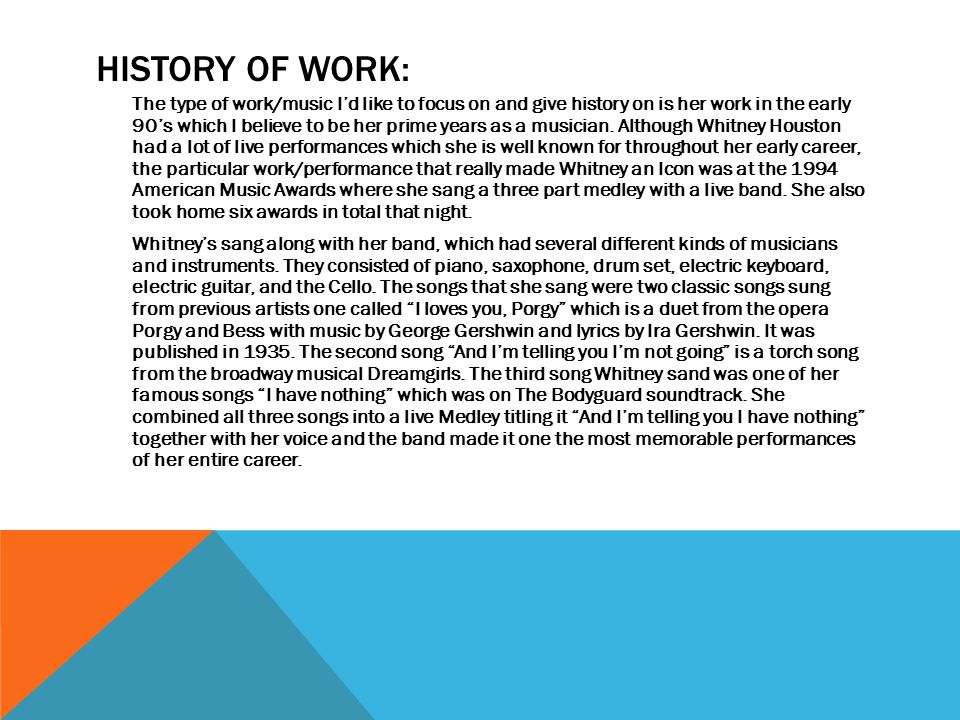 HISTORY OF WORK: The type of work/music I’d like to focus on and give history on is her work in the early 90’s which I believe to be her prime years as a musician.