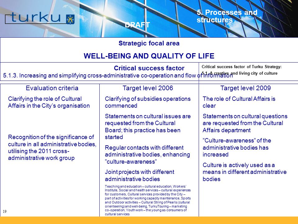 19 Strategic focal area WELL-BEING AND QUALITY OF LIFE Critical success factor