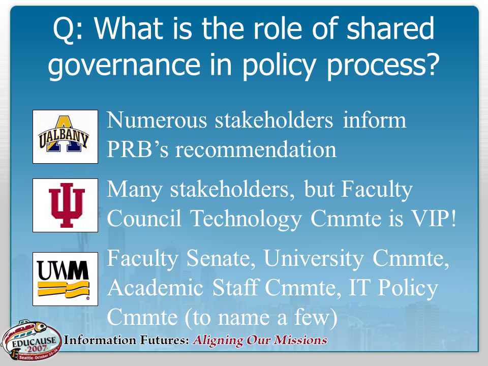 Q: What is the role of shared governance in policy process.