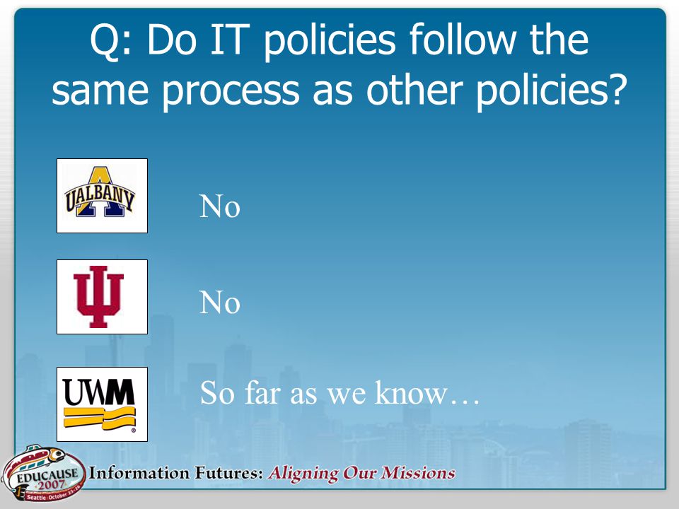 Q: Do IT policies follow the same process as other policies So far as we know… No