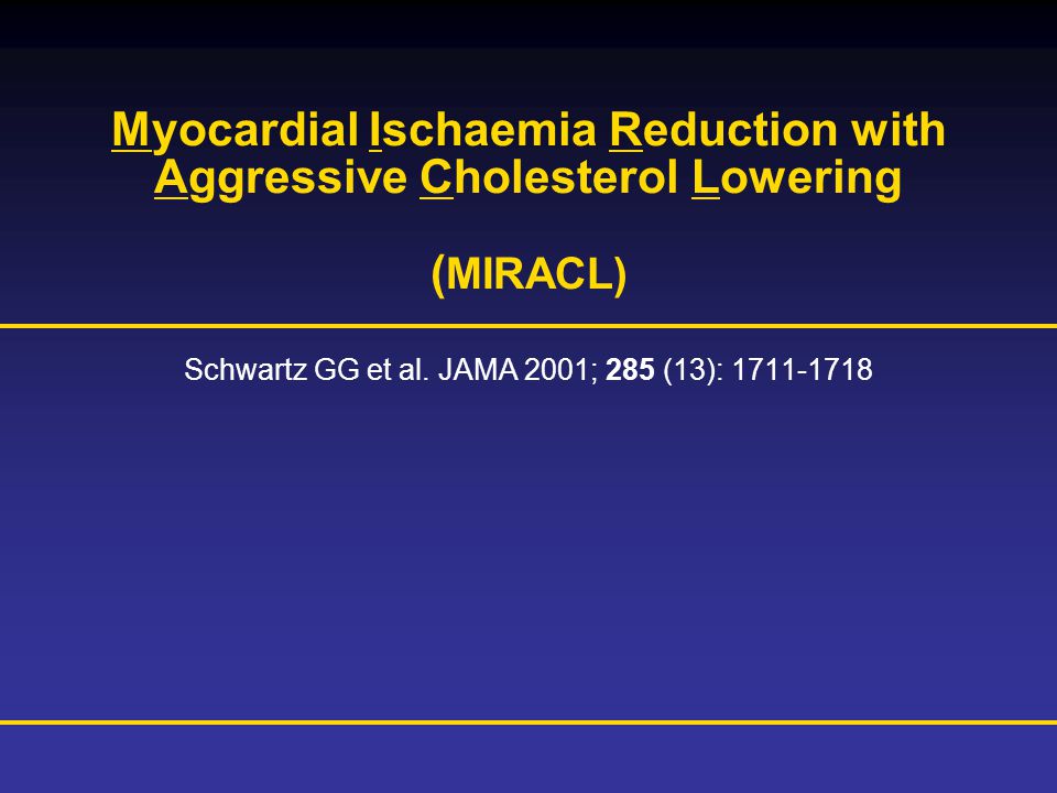 Prescribing Information is available at the end of this presentation Myocardial Ischaemia Reduction with Aggressive Cholesterol Lowering ( MIRACL) Schwartz GG et al.