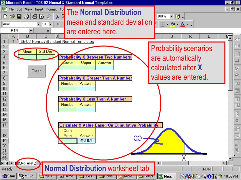 T The Normal Distribution mean and standard deviation are entered here.