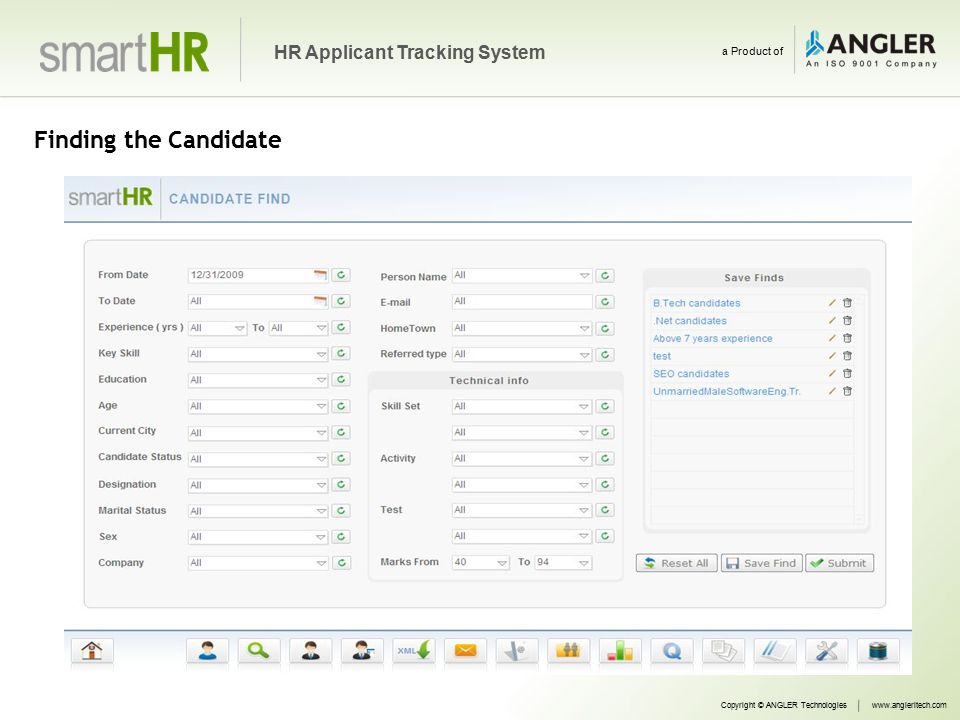 Finding the Candidate Copyright © ANGLER Technologieswww.angleritech.com HR Applicant Tracking System a Product of