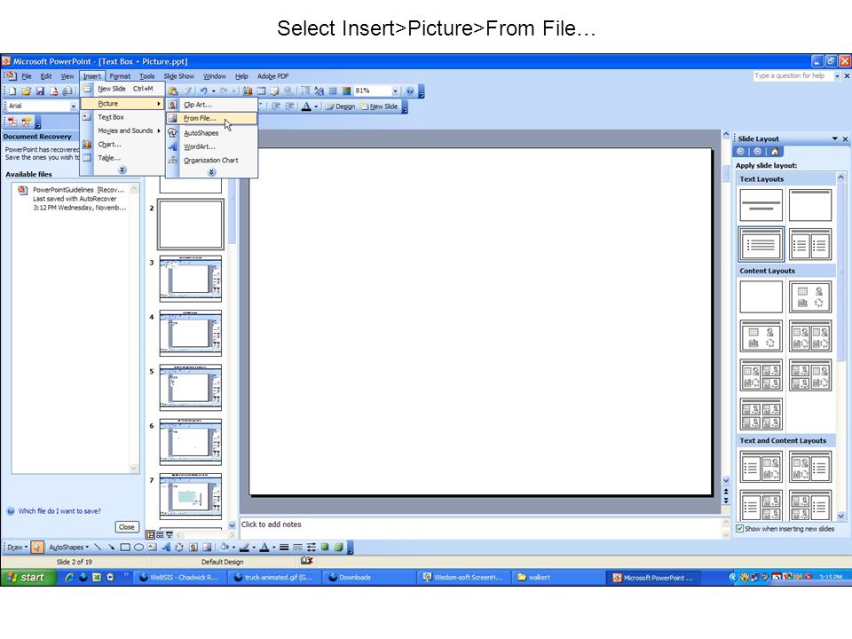 Select Insert>Picture>From File…