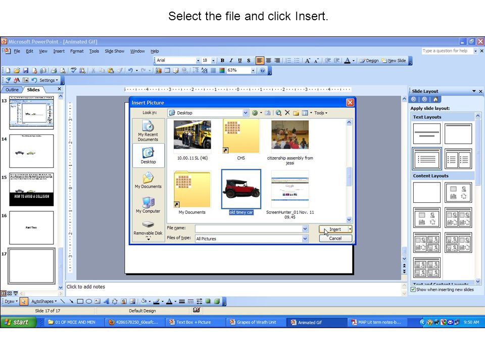 Select the file and click Insert.