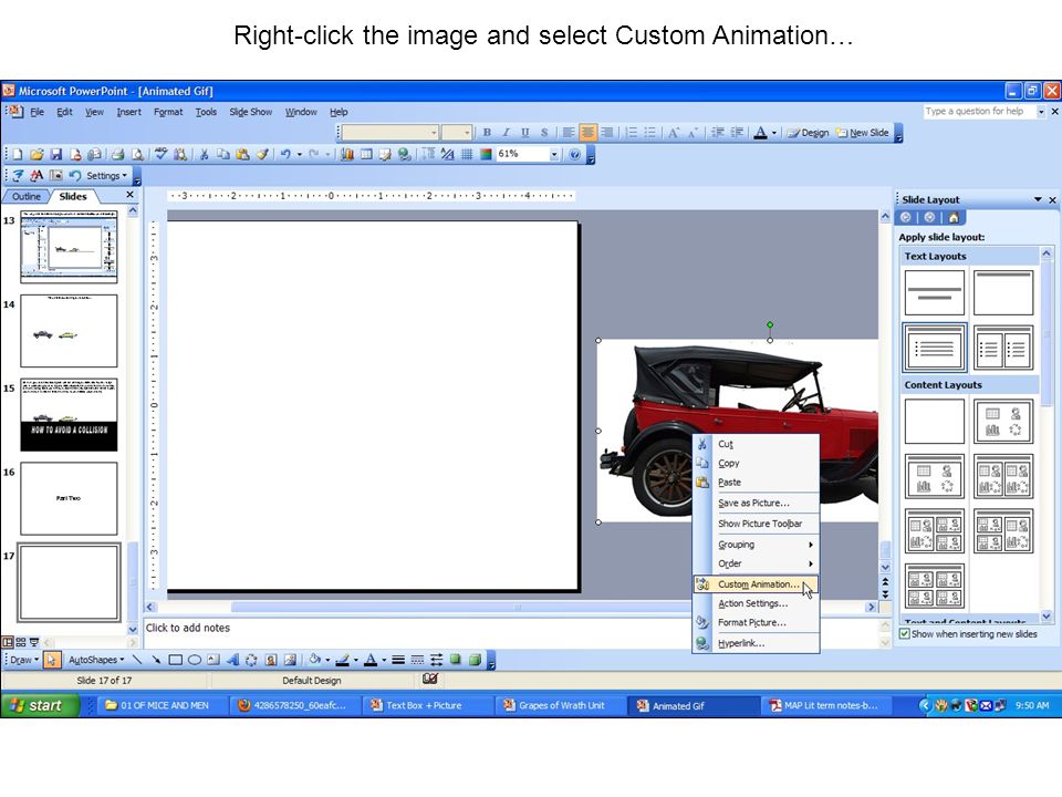 Right-click the image and select Custom Animation…
