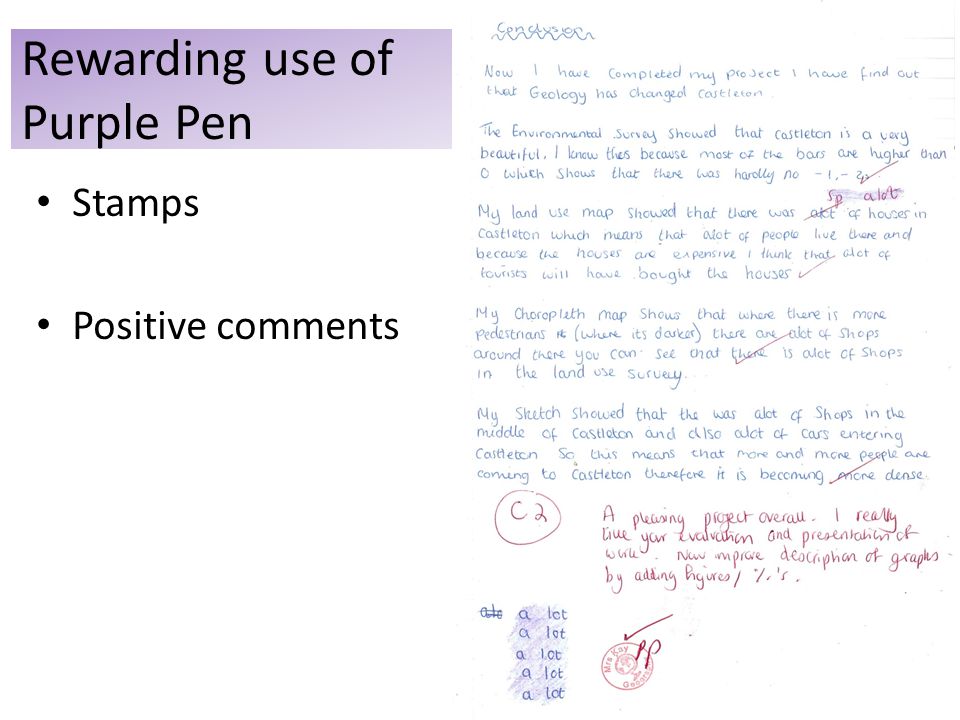 Rewarding use of Purple Pen Stamps Positive comments