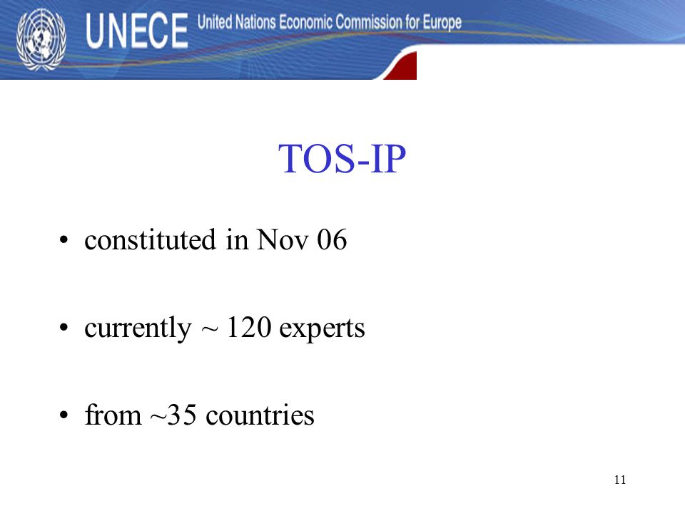 11 TOS-IP constituted in Nov 06 currently ~ 120 experts from ~35 countries