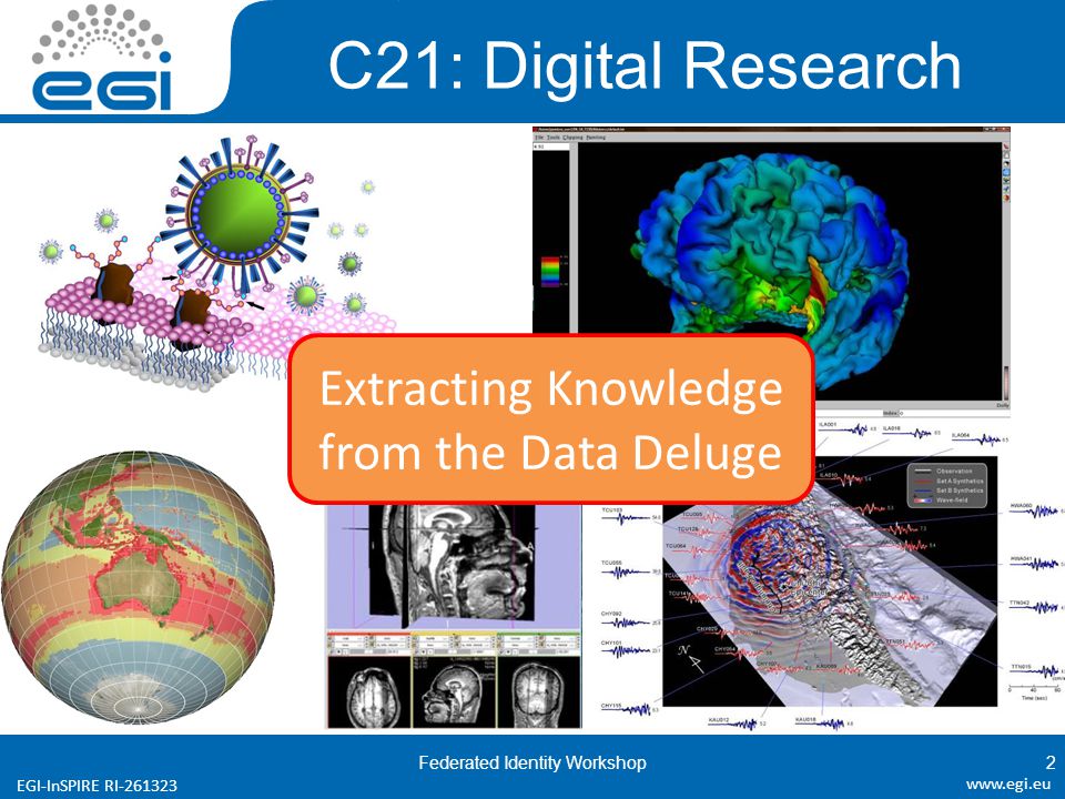 EGI-InSPIRE RI C21: Digital Research Federated Identity Workshop Extracting Knowledge from the Data Deluge 2