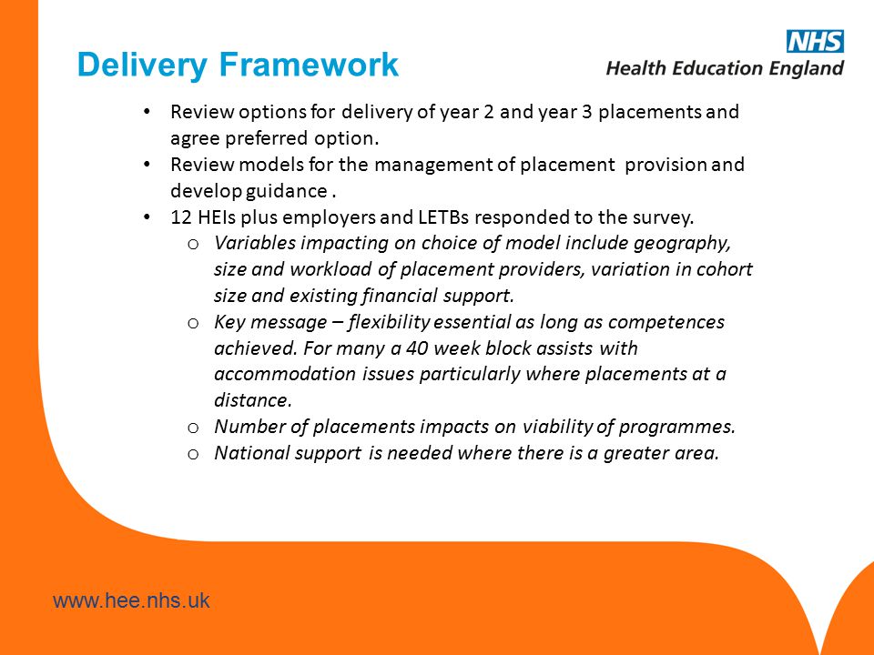 Delivery Framework Review options for delivery of year 2 and year 3 placements and agree preferred option.