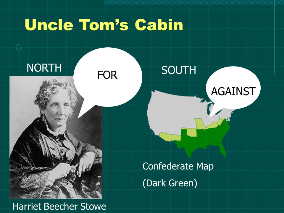 NORTH Harriet Beecher Stowe Uncle Tom’s Cabin FOR SOUTH AGAINST Confederate Map (Dark Green)