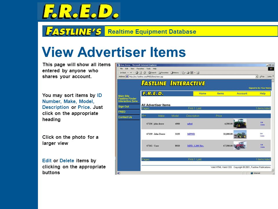 Realtime Equipment Database View My Items This page will show only the items you yourself have entered.