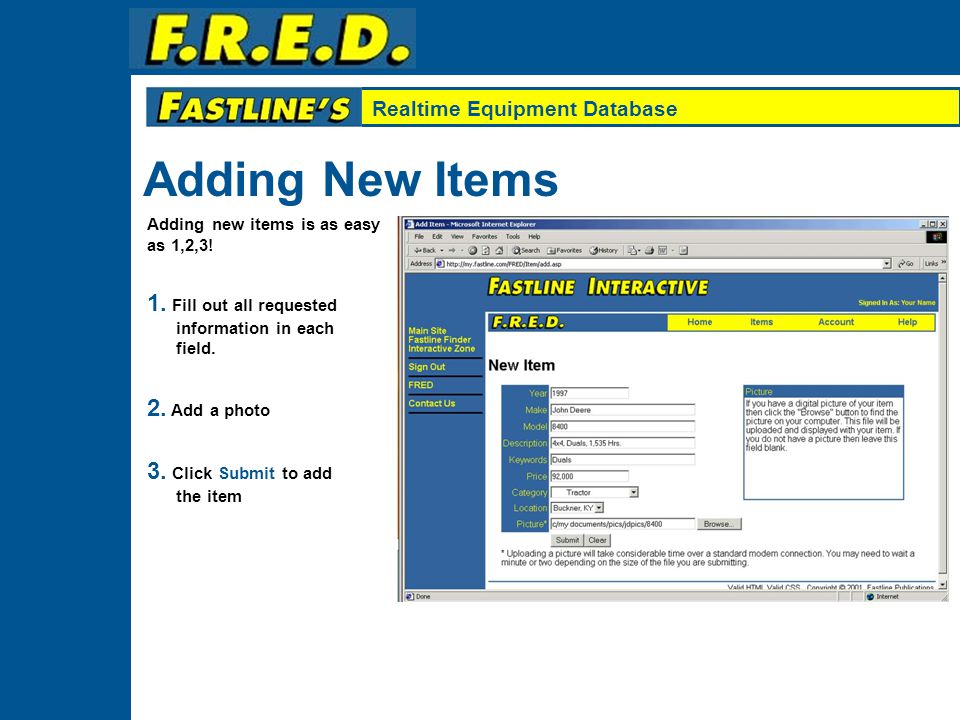 Realtime Equipment Database View Advertiser Items This page will show all items entered by anyone who shares your account.