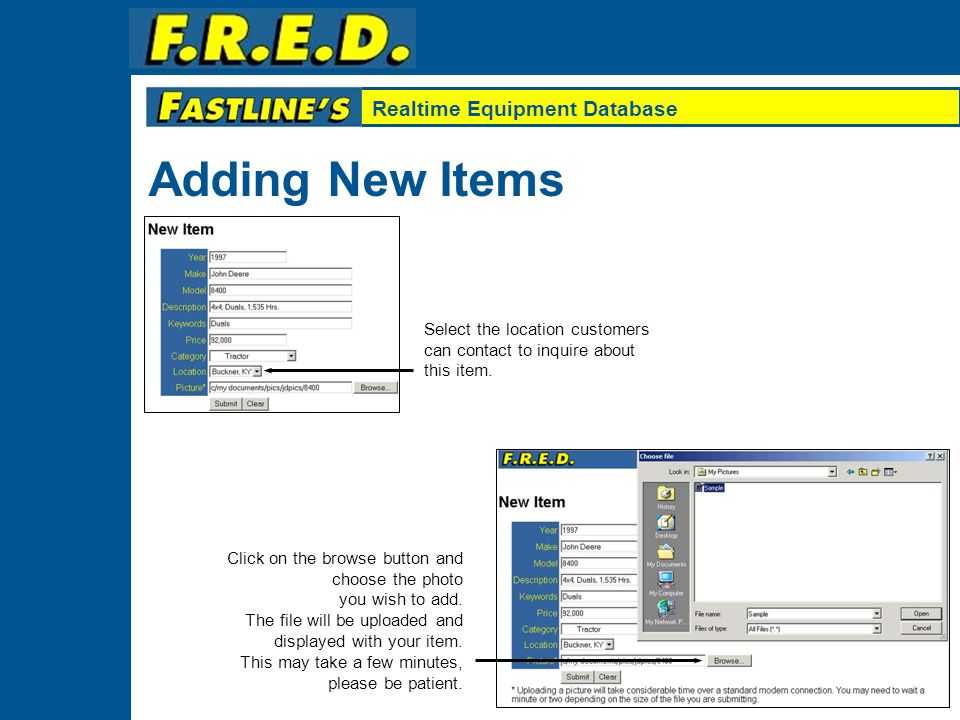 Realtime Equipment Database Enter the price.