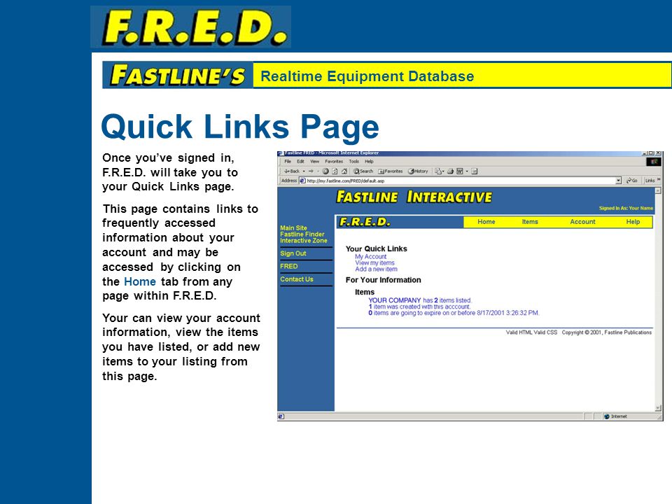 Realtime Equipment Database Sign In Screen Check to remember your sign in information and you can skip this process when you access F.R.E.D.