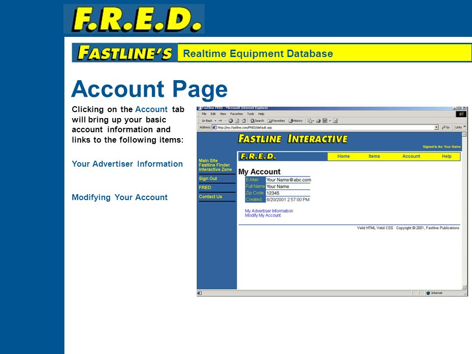 Realtime Equipment Database Quick Links Page Once you’ve signed in, F.R.E.D.