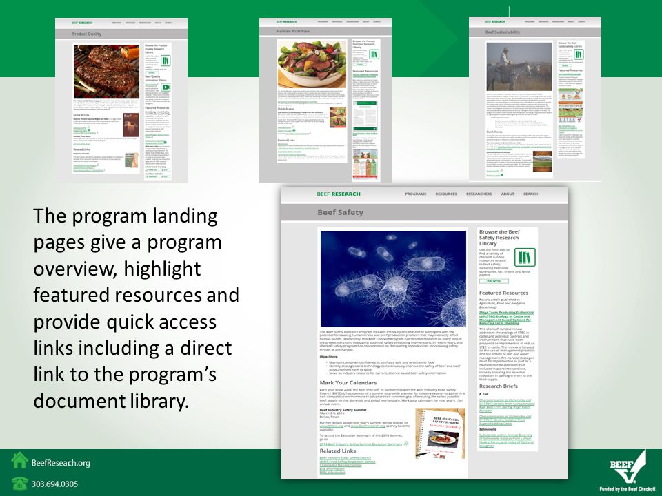 The program landing pages give a program overview, highlight featured resources and provide quick access links including a direct link to the program’s document library.