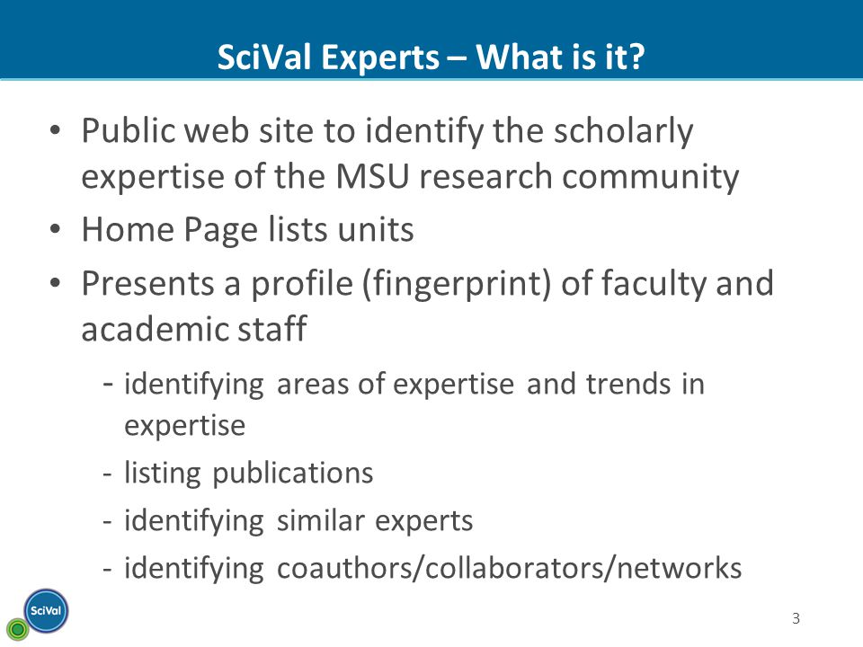 3 SciVal Experts – What is it.