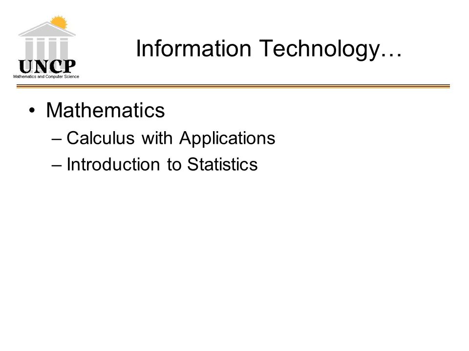Information Technology… Mathematics –Calculus with Applications –Introduction to Statistics