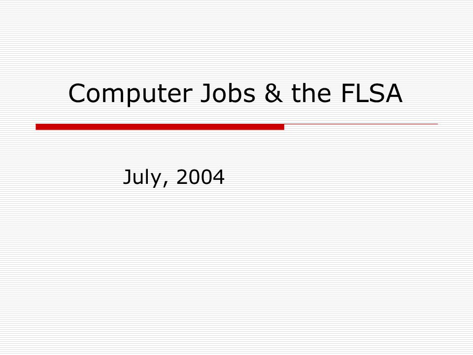 July, 2004 Computer Jobs & the FLSA