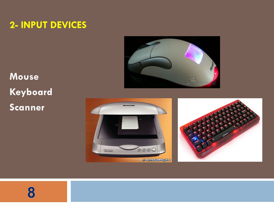 2- INPUT DEVICES Mouse Keyboard Scanner