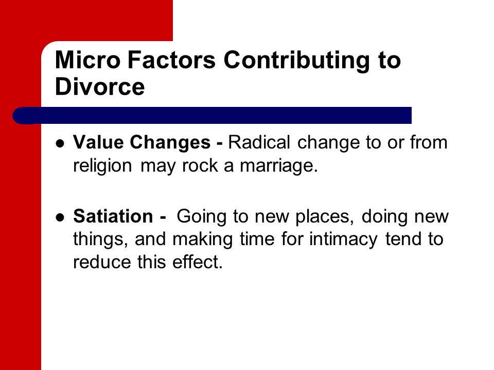 Micro Factors Contributing to Divorce Value Changes - Radical change to or from religion may rock a marriage.