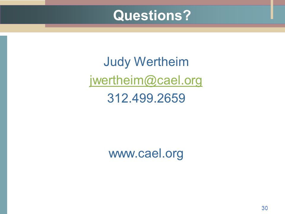 Questions Judy Wertheim