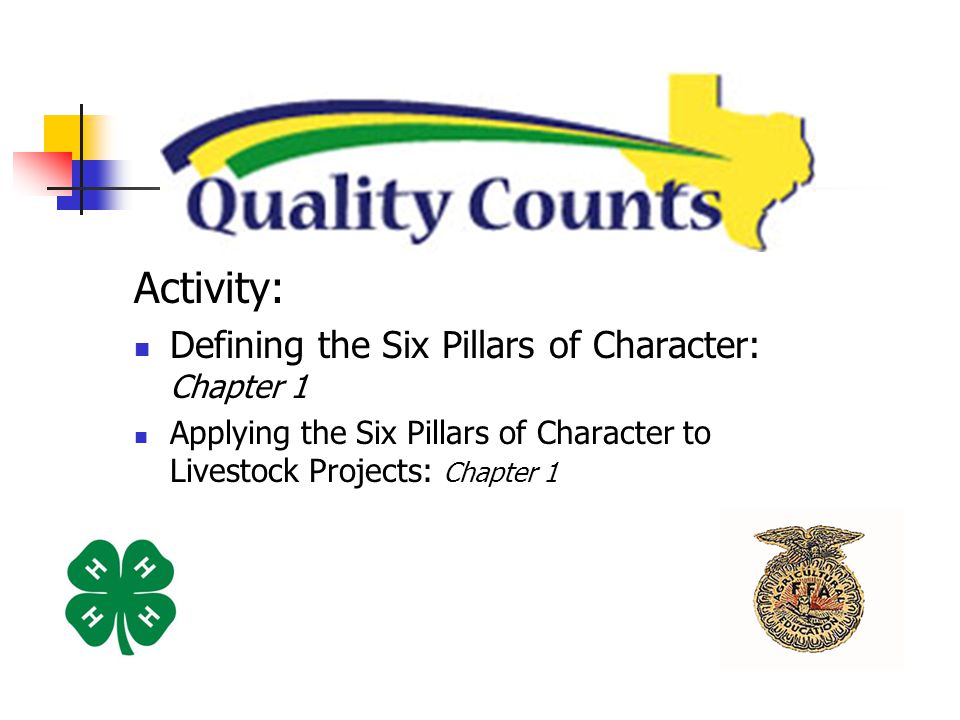 Activity: Defining the Six Pillars of Character: Chapter 1 Applying the Six Pillars of Character to Livestock Projects: Chapter 1