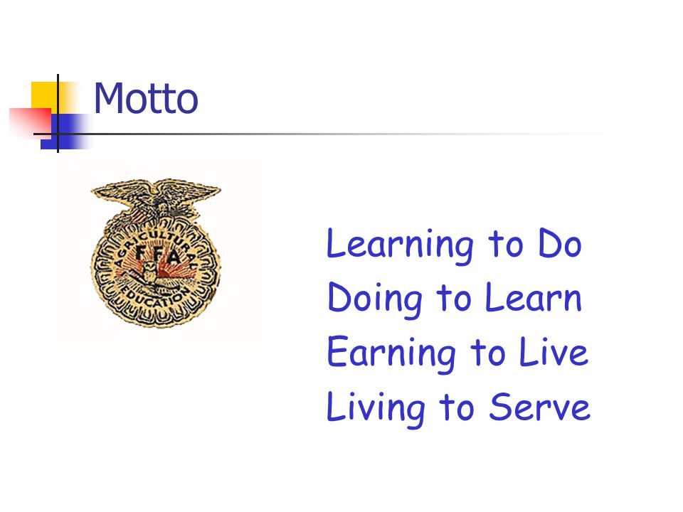 Motto Learning to Do Doing to Learn Earning to Live Living to Serve