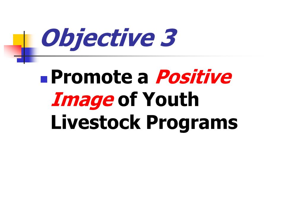 Objective 3 Promote a Positive Image of Youth Livestock Programs
