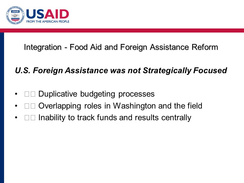 Integration - Food Aid and Foreign Assistance Reform U.S.