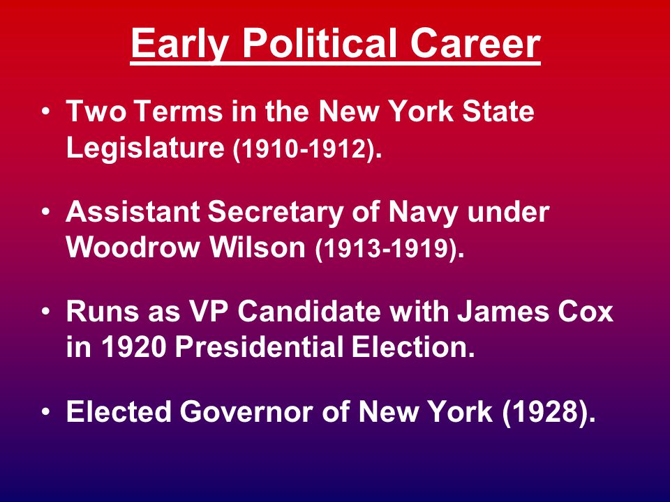 Early Political Career Two Terms in the New York State Legislature ( ).