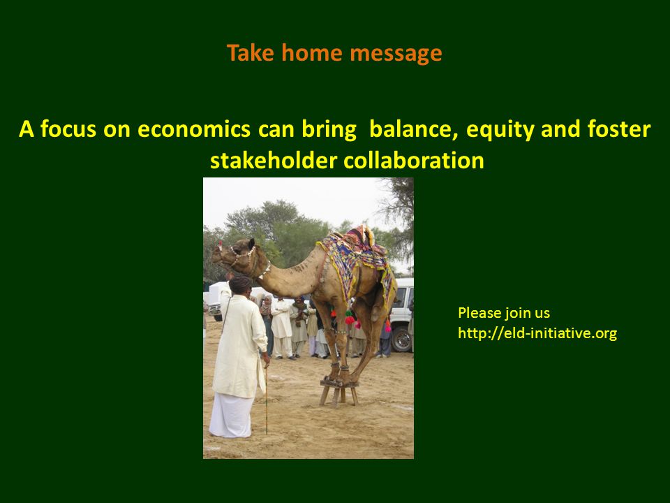 Take home message A focus on economics can bring balance, equity and foster stakeholder collaboration Please join us