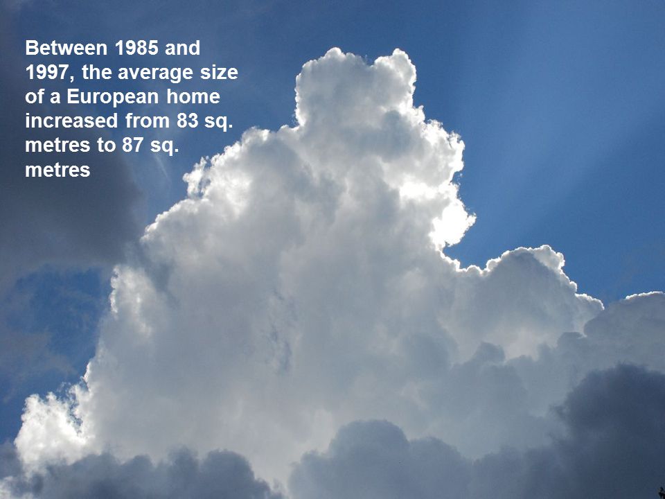 Between 1985 and 1997, the average size of a European home increased from 83 sq.