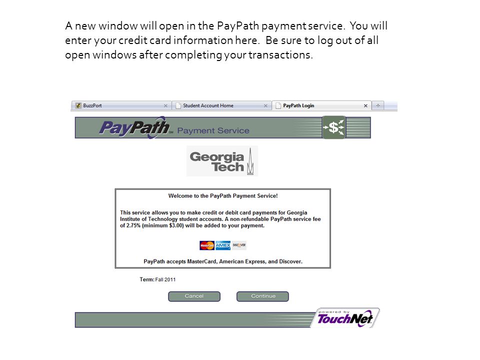 A new window will open in the PayPath payment service.