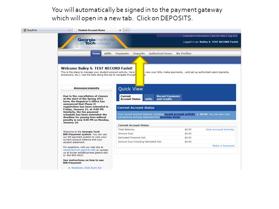 You will automatically be signed in to the payment gateway which will open in a new tab.