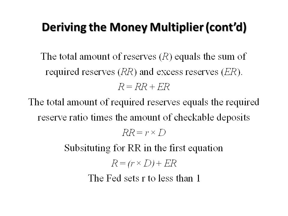 Deriving the Money Multiplier (cont’d)