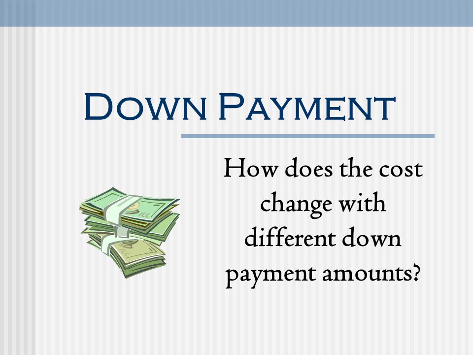Down Payment How does the cost change with different down payment amounts