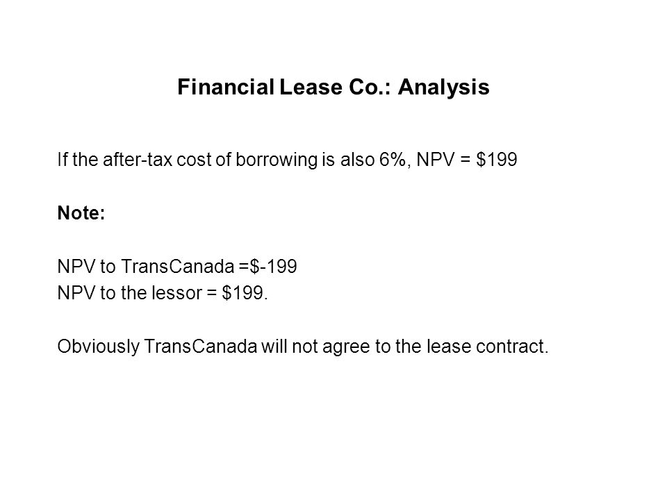 Cash flow to the lessor: Financial Lease Co.