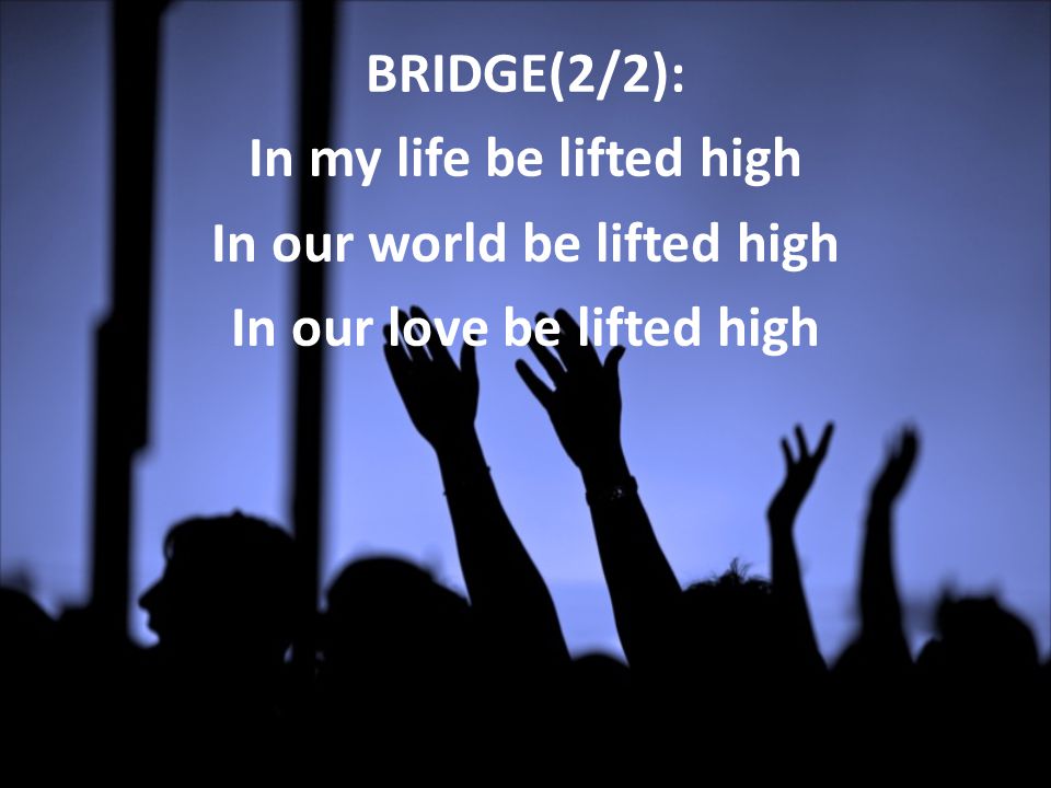 BRIDGE(2/2): In my life be lifted high In our world be lifted high In our love be lifted high