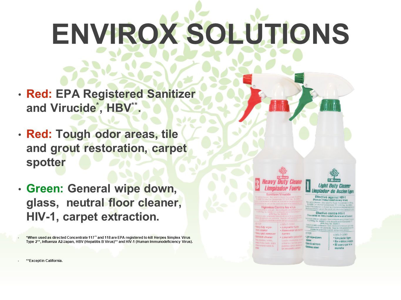 ENVIROX SOLUTIONS Red: EPA Registered Sanitizer and Virucide *, HBV **.