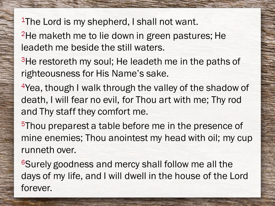 1 The Lord is my shepherd, I shall not want.