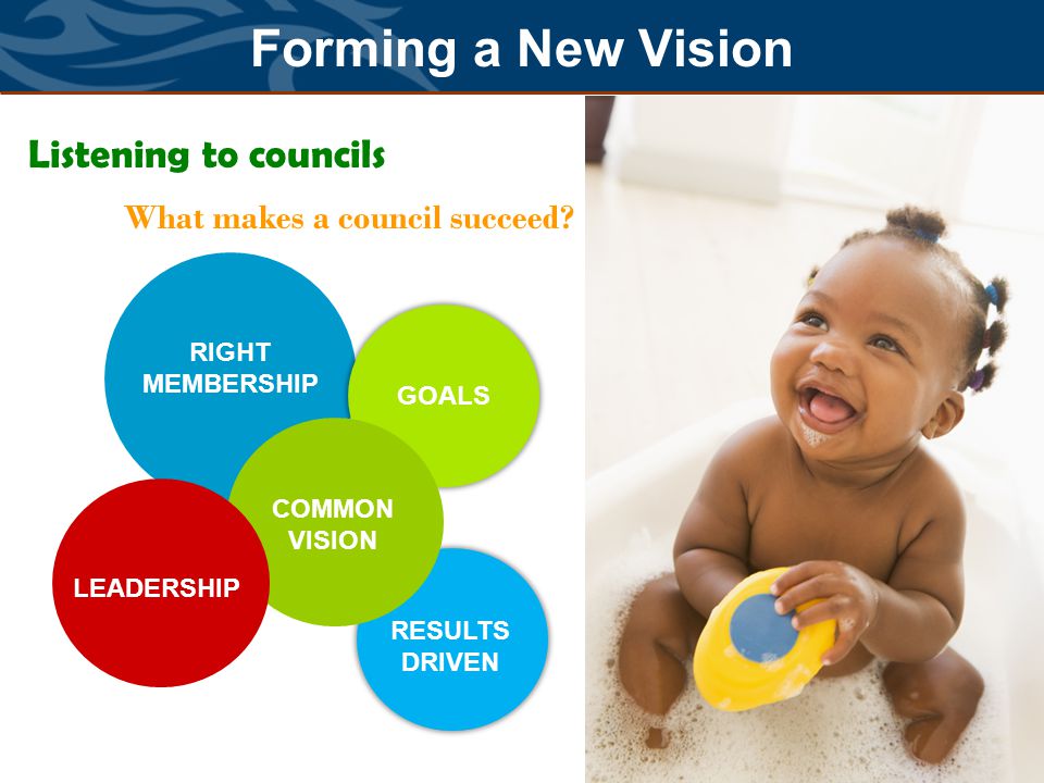 Forming a New Vision Listening to councils COMMON VISION RIGHT MEMBERSHIP LEADERSHIP GOALS RESULTS DRIVEN What makes a council succeed