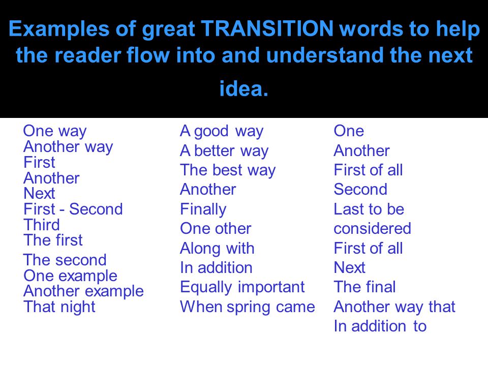 Good transitions to use in an essay