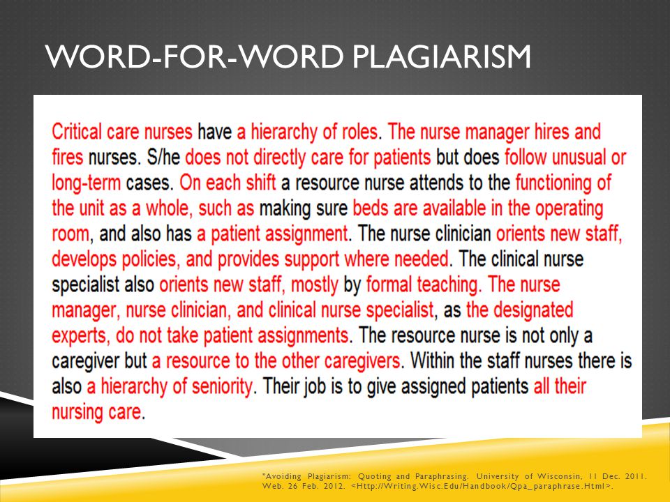 WORD-FOR-WORD PLAGIARISM Avoiding Plagiarism: Quoting and Paraphrasing.